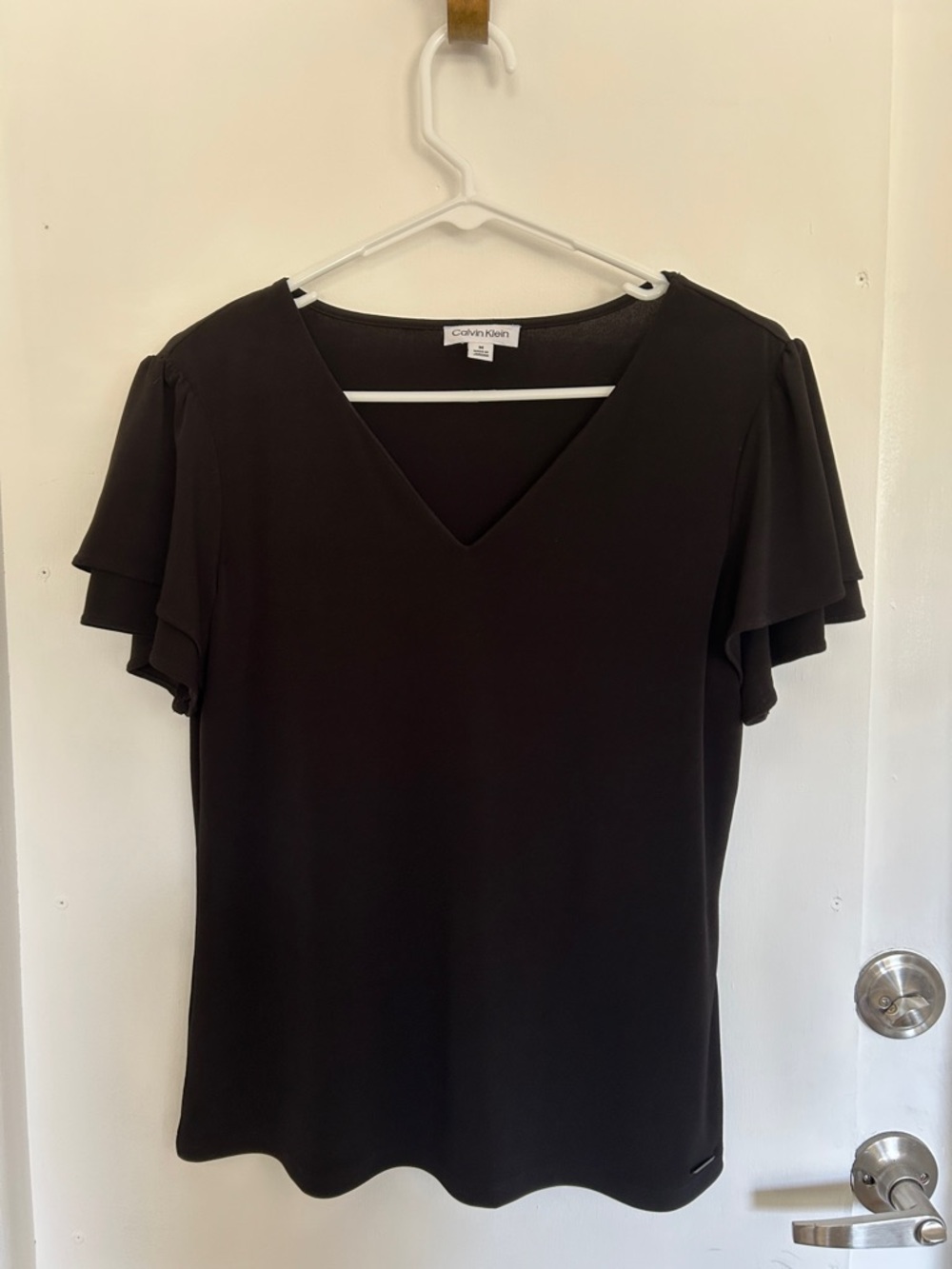 Calvin Klein Black V-Neck Flutter Sleeve Blouse